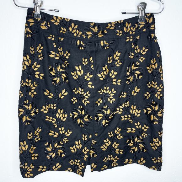 Reiss Opera Black Beaded Gold Leaf Floral Embroidered Mini Pencil Skirt 10 - Picture 7 of 13